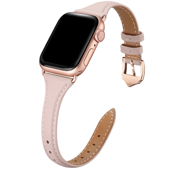 WFEAGL Apple Watch Leather Band Replacement Wristband 42mm 44mm 45mm Pink Sand/Rose Gold