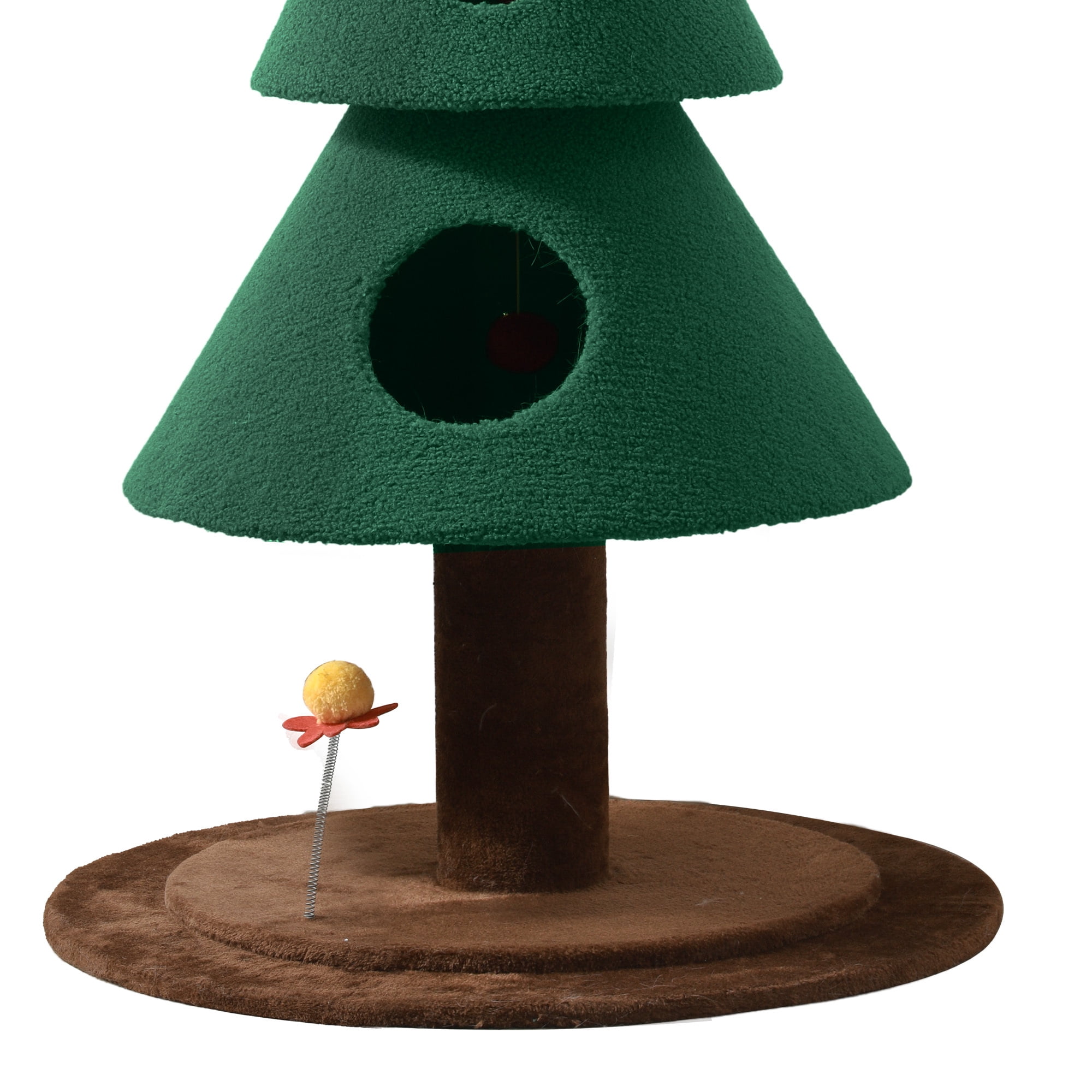 Dextrus 60in Large Christmas cat Tree, Indoor Cat Tower with 2 Condos & Flower Shaped Cat Teasing Stick ,Green