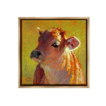 Stupell Industries Sunlit Calf Painting Animals & Insects Painting Brown Floater Framed Canvas Art Print Wall Art, 18 x 18