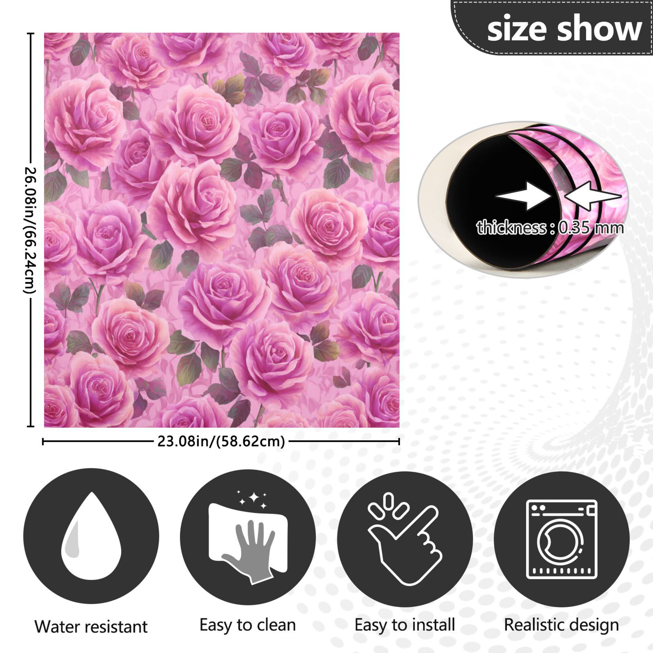 Dishwasher Magnetic Refrigerator Magnet Cover Sticker Home Decorative 23"x26" Magenta-red Roses Pattern