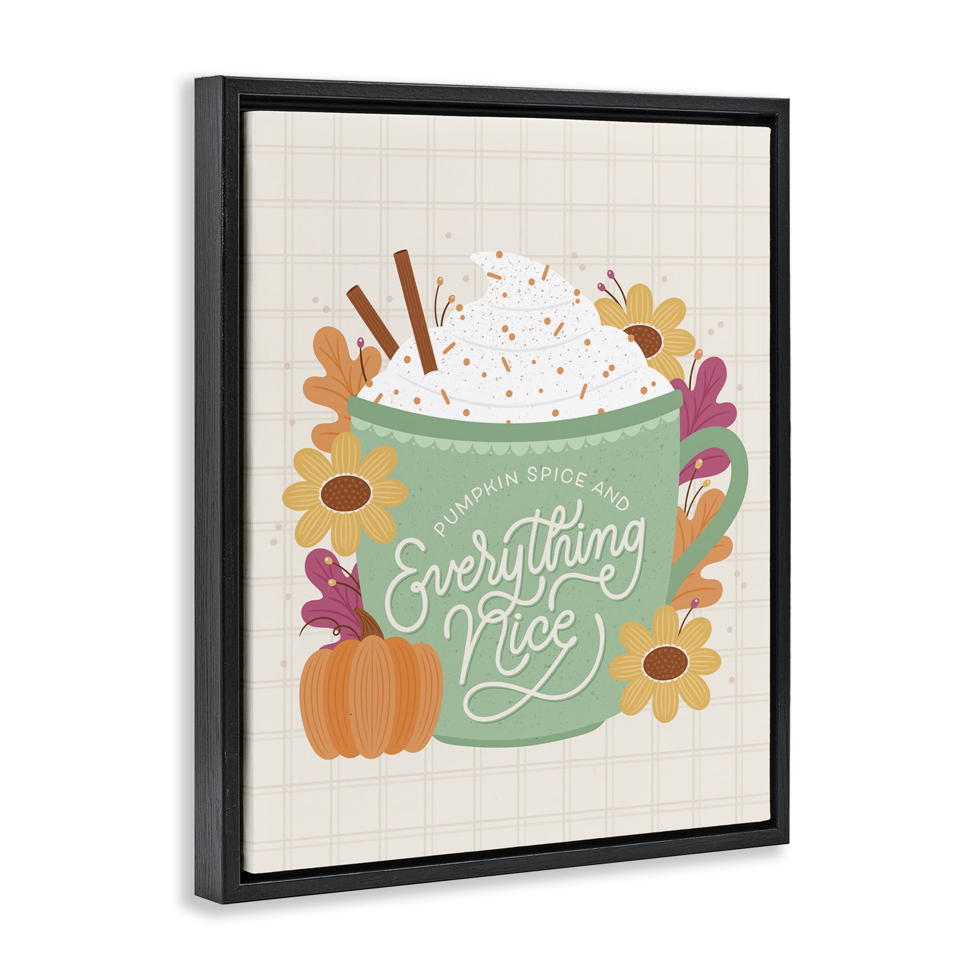 Stupell Industries Pumpkin Spice Everything Nice Food & Beverage Painting Black Floater Framed Canvas Art Print Wall Art, 17 x 21