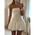 thumbnail image 4 of FOCUSNORM Robe Mini Sans Bretelles pour Femmes Été Couleur Unie Robe de Fête Bouffante pour Cocktail Plage Mode Urbaine, 4 of 9
