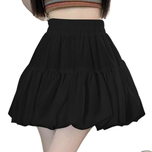 Felirenzacia Women Bubble Mini Skirt Ruched High Waist A Line Short Skirt Ruffle Hem Slim Fit Skater Skirts