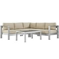 thumbnail image 2 of Modway Shore 4 Piece Outdoor Patio Aluminum Sectional Sofa Set in Silver Beige, 2 of 7