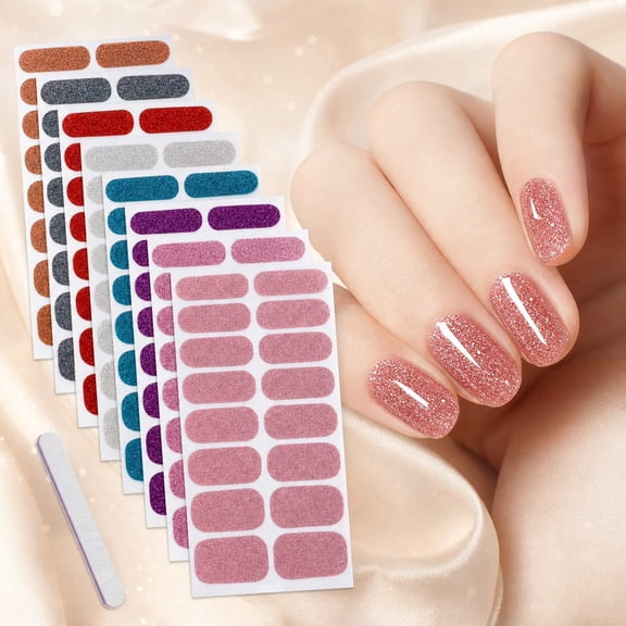 8 Sheets Nails Gel Stickers,Tutuviw Semi Cured Gels Nails Strips,Onion Powder Gel Film,Salon Quality Long Lasting Solid Full Nail Polish Sticker Wraps,Easy Application & Removal for Home Nails DIY