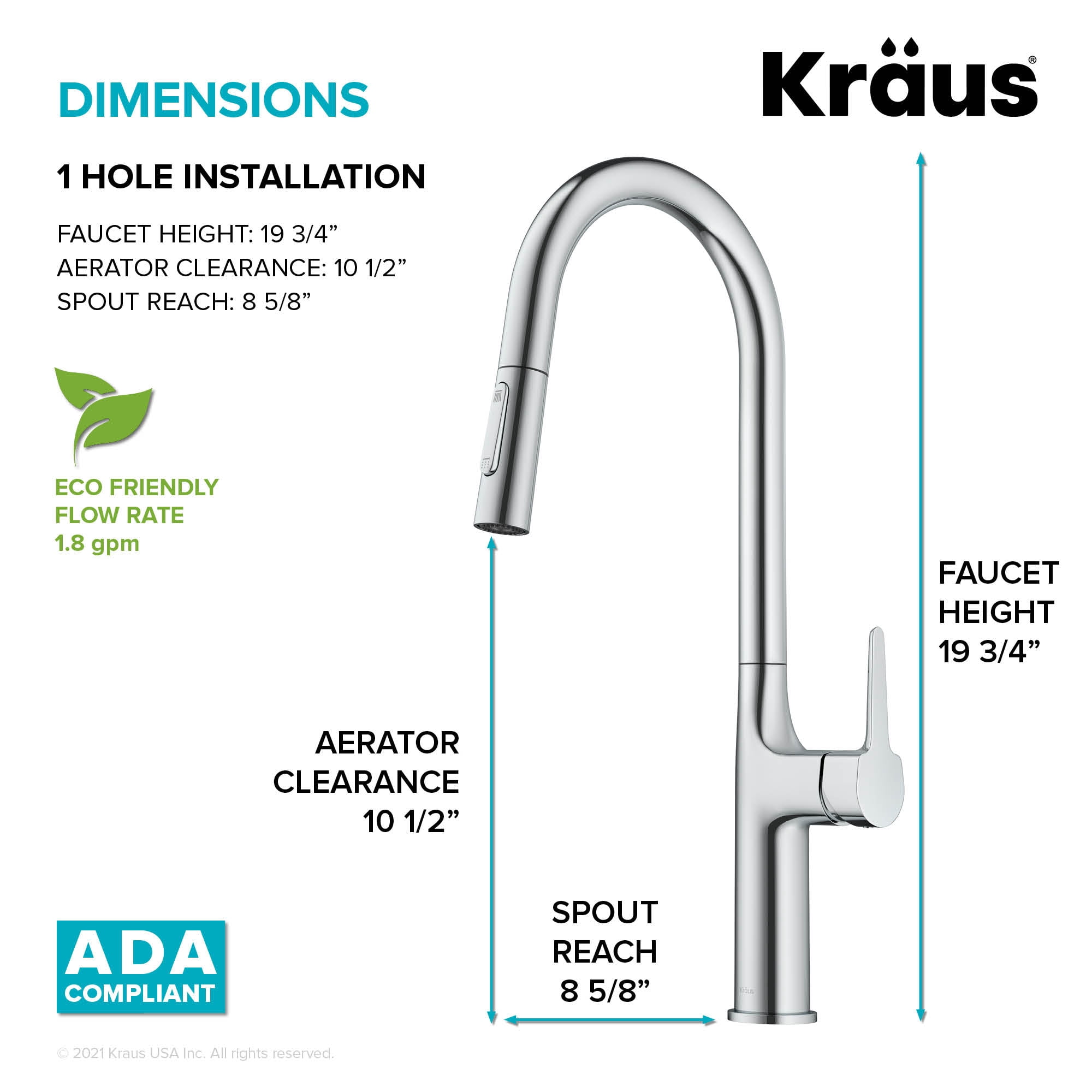 Kraus Oletto Tall Modern Pull-Down Single Handle Kitchen Faucet in Chrome
