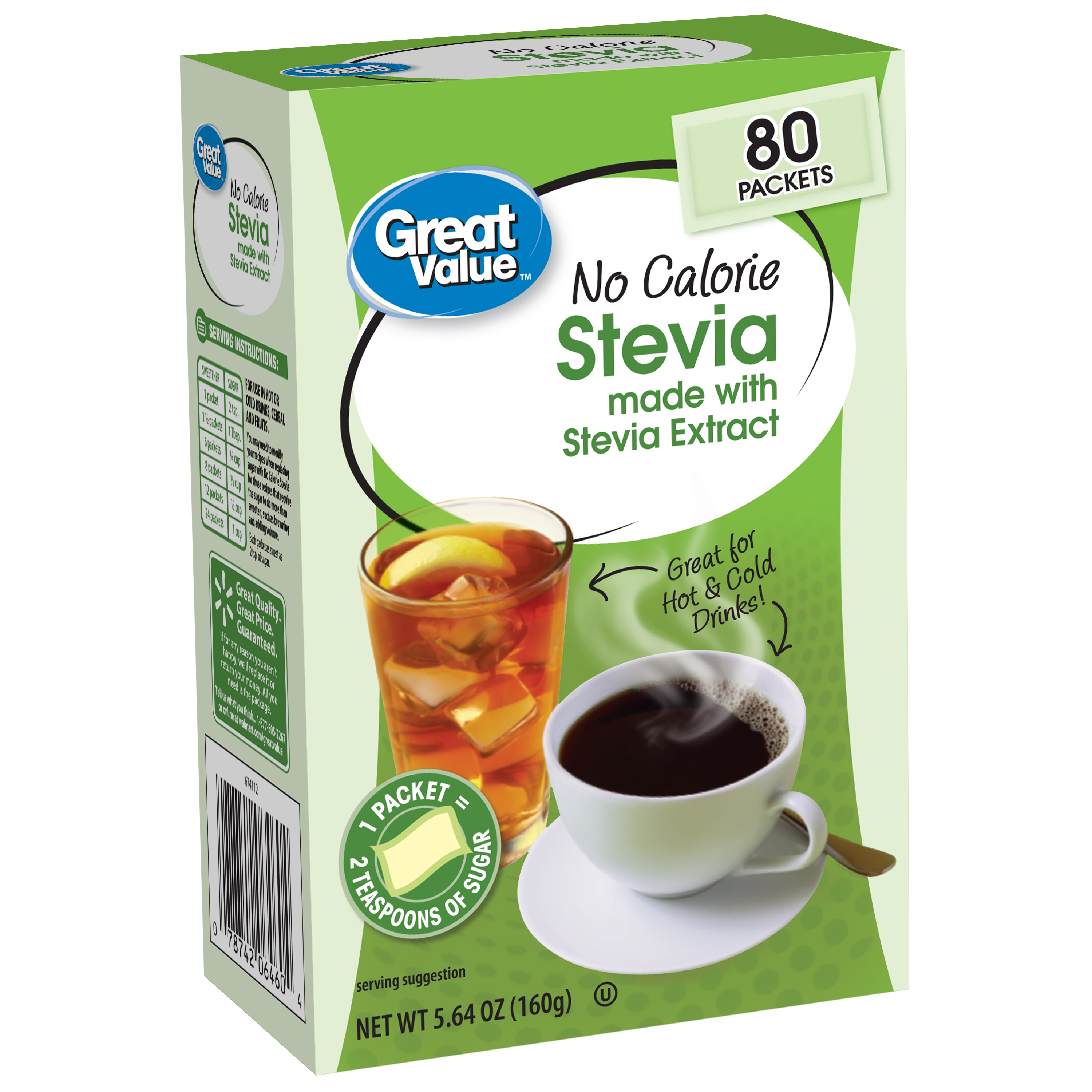 Great Value No Calorie Stevia Packets, 5.64 Oz, 80 Count - Walmart.com ...