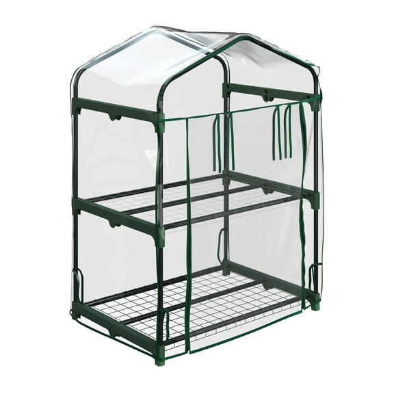 Home-Complete 2 Tier Mini Greenhouse with Steel Frame and PVC Cover