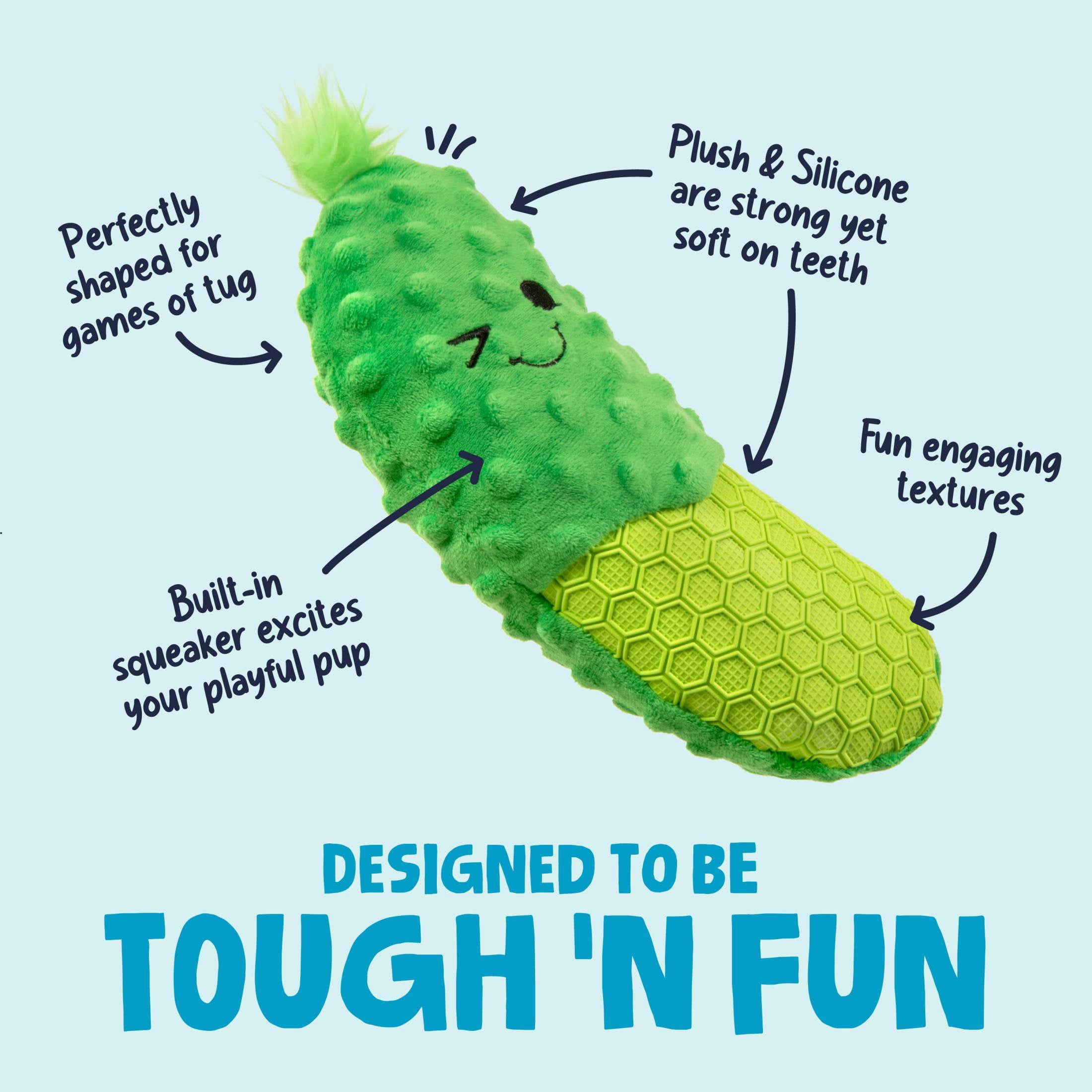 goDog Tough N Texture Dillbert Pickle Plush & Textured Silicone Squeaky Dog Toy with Chew Guard Technology, Durable Fabric & Squeaker for Active Play, Green, Medium