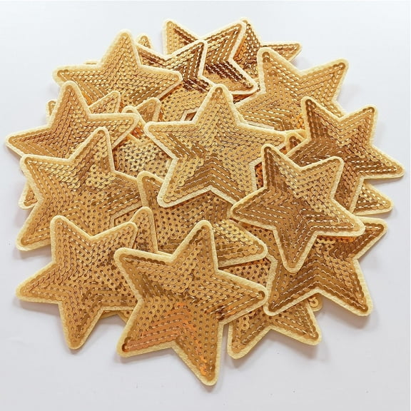 Star Patches Iron On Gold Star Sequin Patches  for Hats/Clothes/Arts 20pcs（3.54×3.35in）