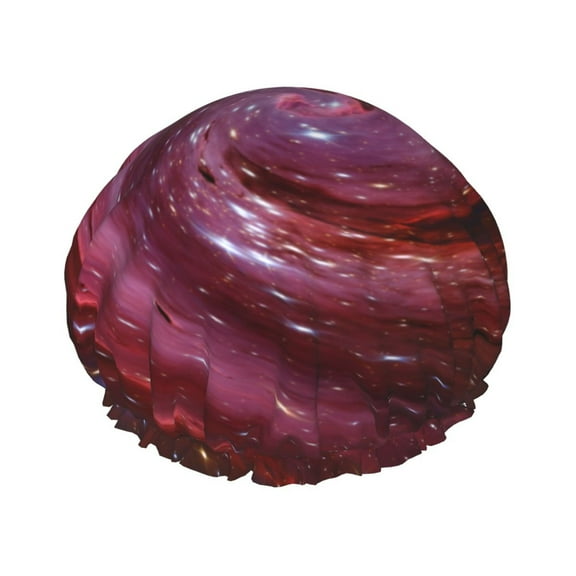 YFYANG Women's Double Waterproof Shower Cap, Red Spiral Galaxy Reusable Hair Cap for All Hair Styles and Head Sizes