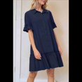 thumbnail image 4 of Vestido Camisero de Verano para Mujer, Informal, con Mangas con Volantes, Corte Recto, Minivestido con Bolsillos, Azul Marino, Talla XL, 4 of 8