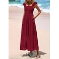 thumbnail image 3 of Vestido largo PRETTYGARDEN para mujer con cuello cuadrado y ojales, color rojo vino, 3 of 9