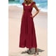 thumbnail image 3 of Vestido largo PRETTYGARDEN para mujer con cuello cuadrado y ojales, color rojo vino, 3 of 9