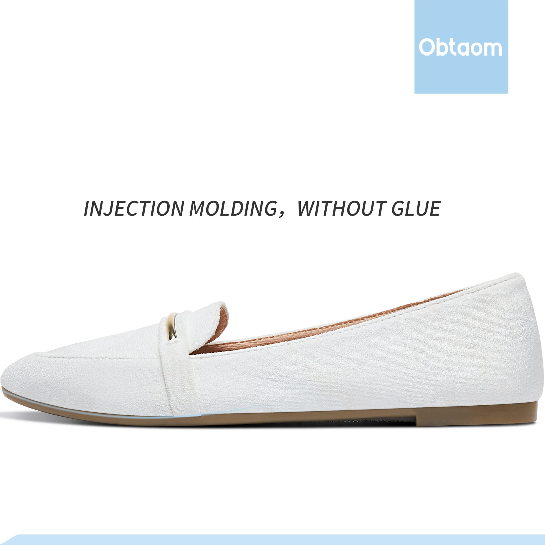 Obtaom Women’s Stylish Pointy Toe Loafer Flat ,Comfortable Faux Suede Ballet Flat, Elegant Work Penny Shoes ,Cute Pointed Toe Dress Shoes for Ladies (White,US7)