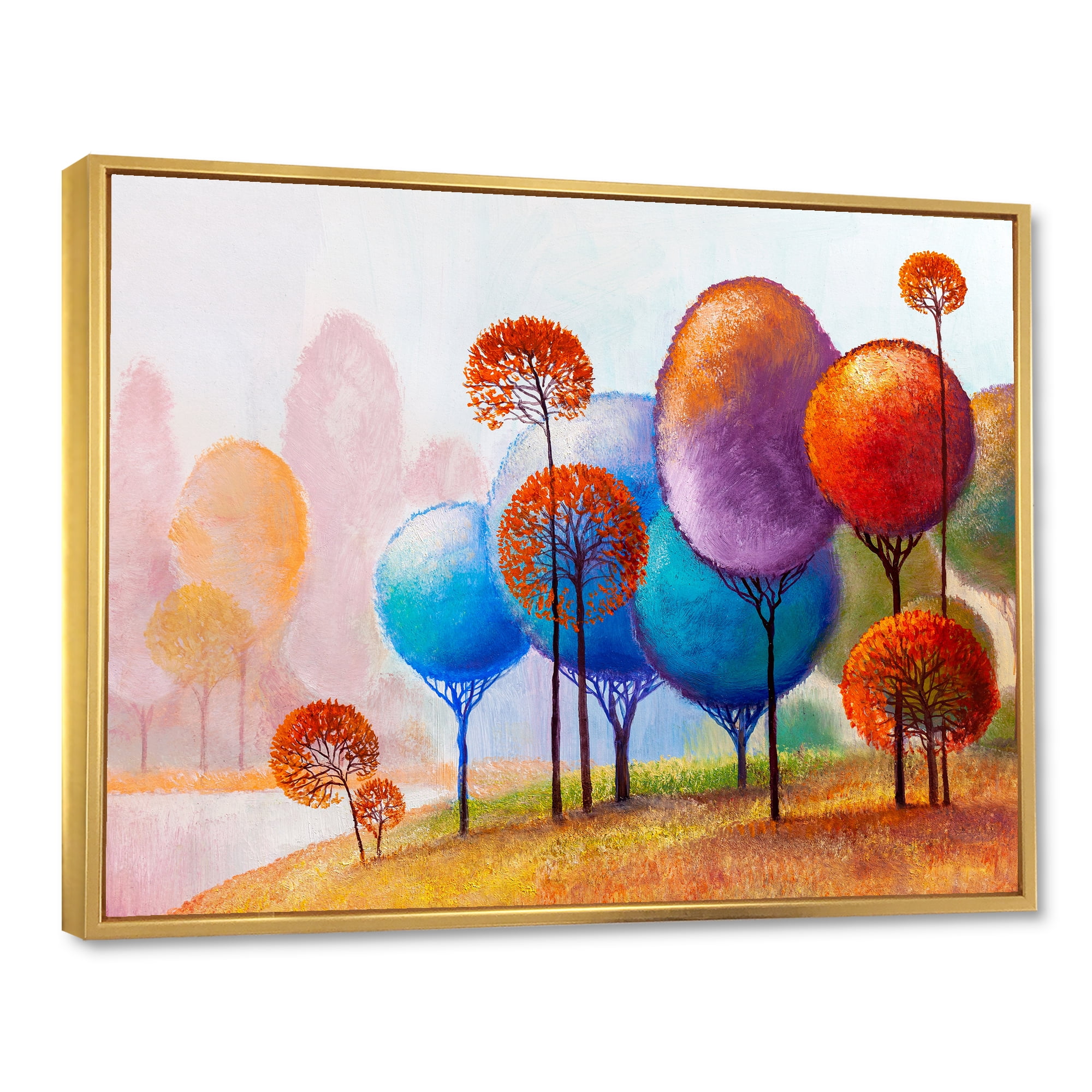 Designart 'Colourful Trees Abtract Impression III' Traditional Framed Canvas Wall Art Print