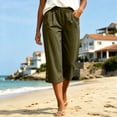 thumbnail image 6 of Cloaraye Cotton Capri Pants for Women Elastic Waist Wide Leg Cropped Pants with Pockets Solid Color Casual 3/4 Length Palazzo Pants, 6 of 6