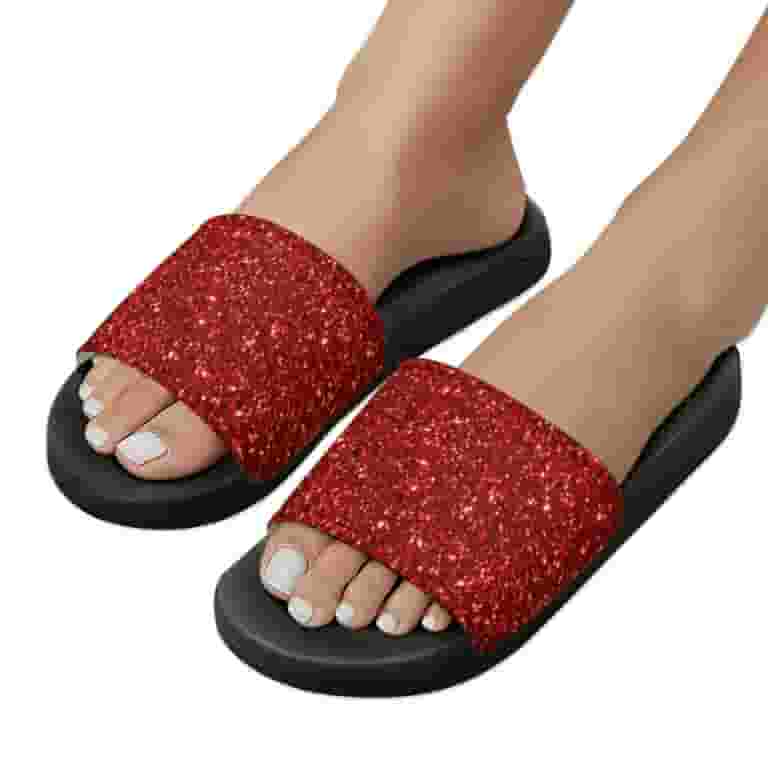 GZHJMY Stylish Slides for Women Men, Red Glitter Soft Flexible