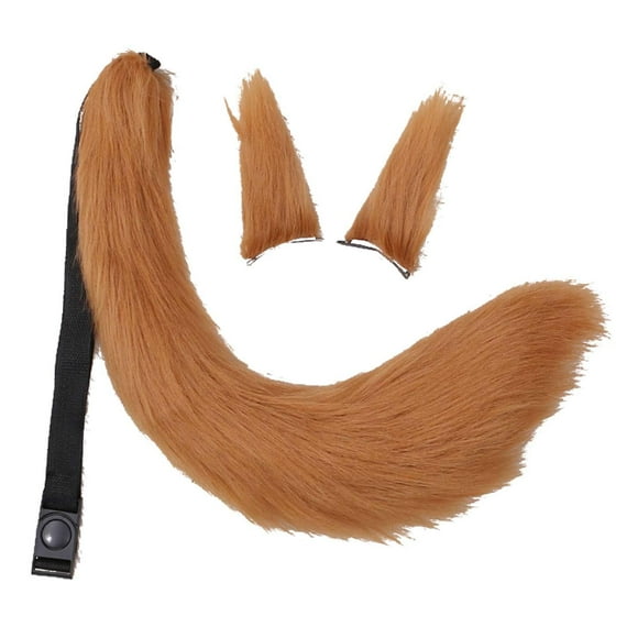 Runquan 3 Piece Plush and Tail Set Adjustable for Mardi Gras Halloween Dress Women Girls brown