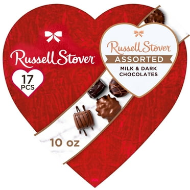 RUSSELL STOVER Valentine's Day Diamond Brooch Heart Assorted Milk & Dark Chocolate Candy Gift Box, 10 oz. (17 Pieces)