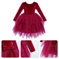 thumbnail image 3 of IBTOM CASTLE Toddler Baby Girls Velvet Tutu Dress Bowknot Ruffle Tulle Princess Christmas Birthday Party Dress Fall Winter Clothes 2-3 Years Red, 3 of 8