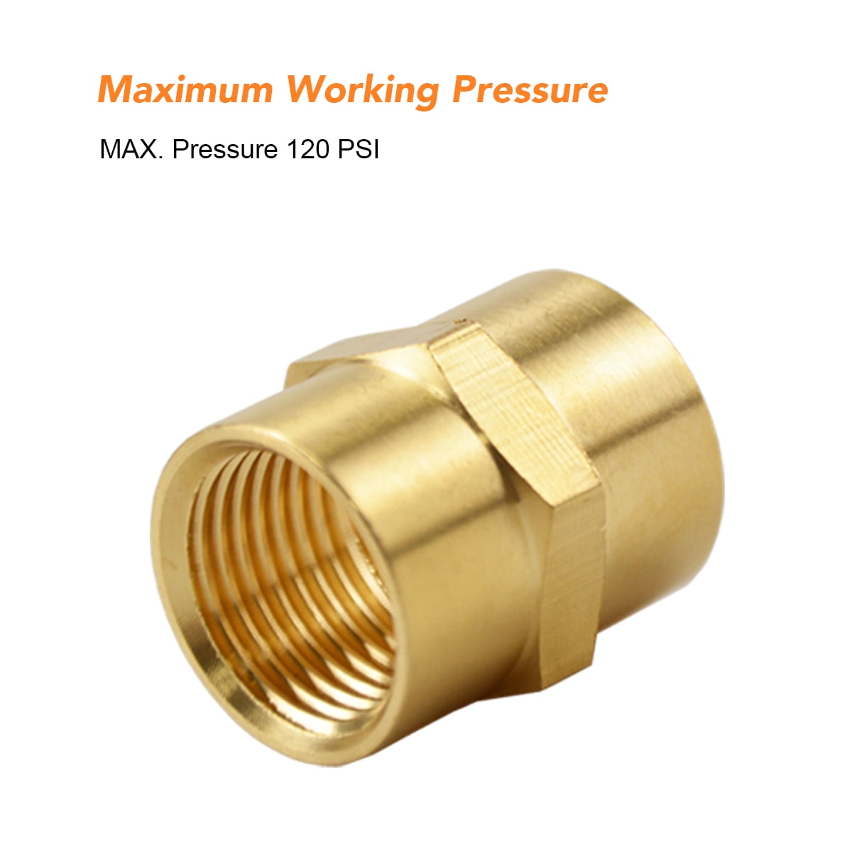 (3 Pack) Brass Coupler Reducer Adapter, 1/2" NPT Female x 1/2" NPT Female Hex Nipple, Pipe Fitting