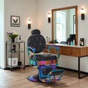 BarberPub Multicolor Heavy Duty Barber Chair with Headrest, All Purpose Antique Hydraulic Reclining Salon Chair