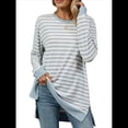 thumbnail image 2 of Camisa Informal de Larga A Rayas para Mujer, , con Cuello Redondo, Ajustada, Holgada, Básica Gris y M, 2 of 10