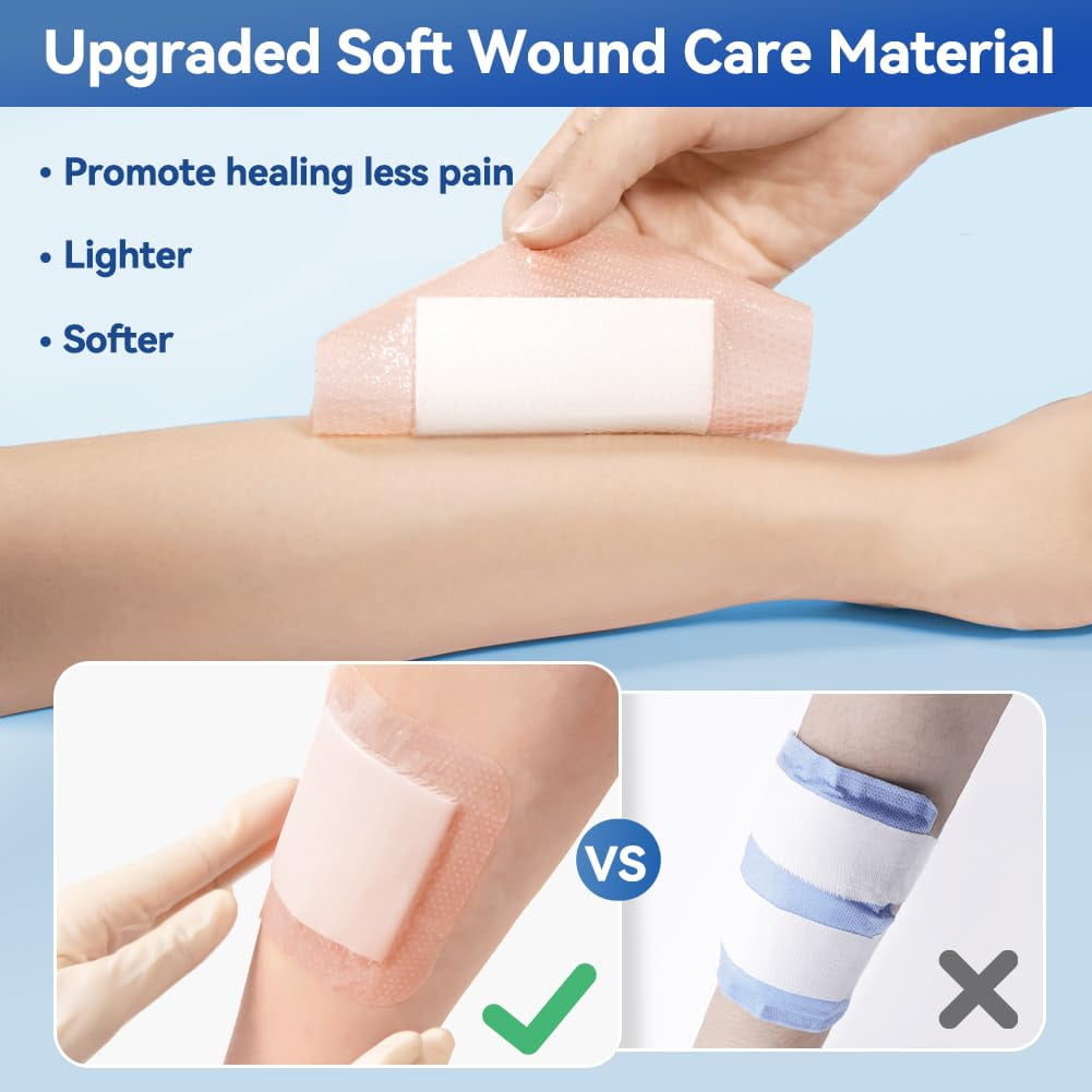Dimora Super Absorbent Wound Dressing, Gentle Adhesive Bandages, Self-Adhesive Bandages with Ultrasorb Polymer, Heavy Exudate Wound Pad, 5"X 5" 10 Packs