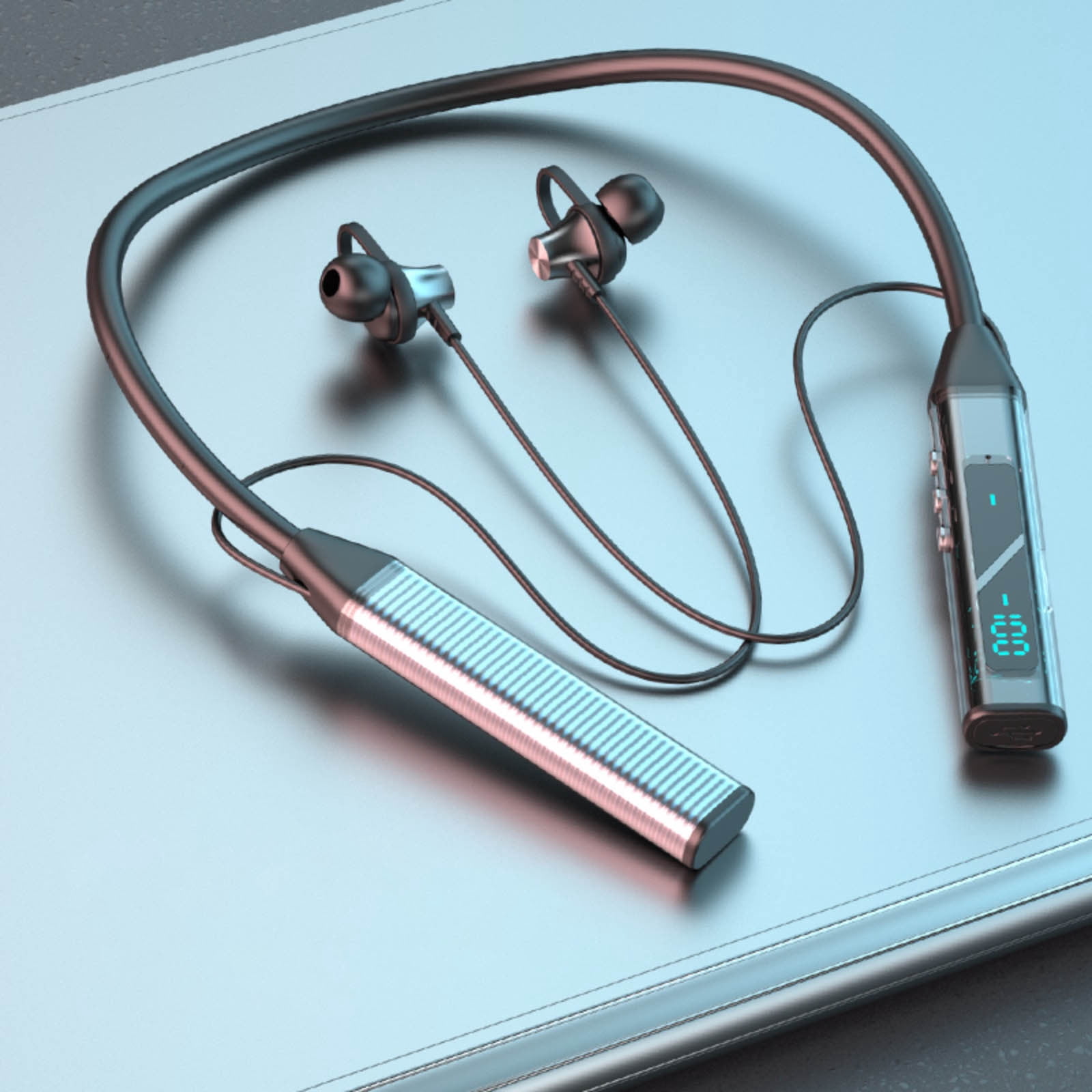 Bluetooth Headphones Wireless Earbuds 80hrs Playtime Wireless Charging Case Digital Display Sports Ear Buds with Earhook Deep Bass IPX7 Waterproof Over-Ear Earphones for TV Phone Laptop(Gray)