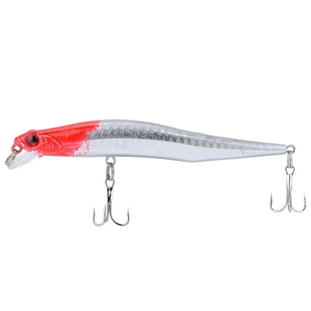 Vivid Sound Soft Lures Artificial Crankbait Minnow Fishing Sinking Bait with Hooks (Red white)