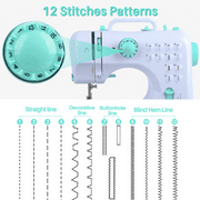 BCOOSS Sewing Machine for Beginner Multi-Functional Portable Machine with 12 Built-in Stitches,Green