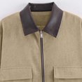 thumbnail image 4 of OIOLOYJM Womens Corduroy Jackets Causal Contrast Collar Zip Up Long Sleeve Comfortable Cropped Jackets Fall Winter Casual Vintage Basic Outdoor Coat with Pockets Khaki L, 4 of 5