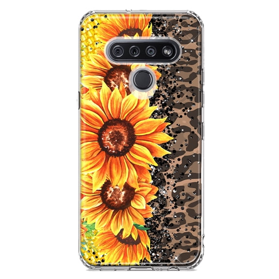 MUNDAZE LG K51 Shockproof Clear Hybrid Protective Phone Case Yellow Summer Sunflowers Brown Leopard Honeycomb Cover