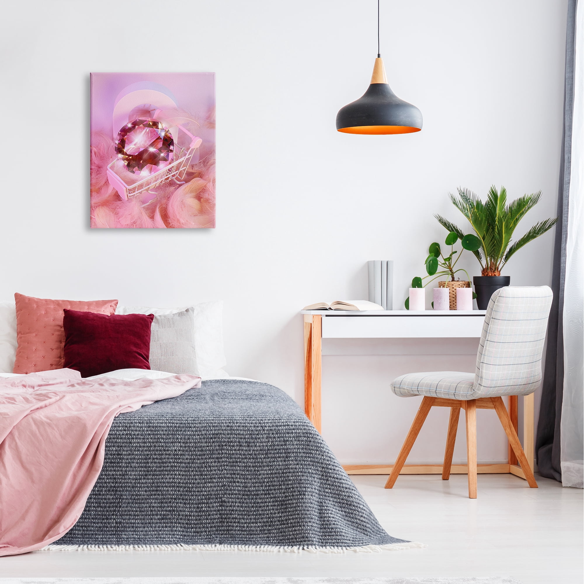 Stupell Industries Pink Glam Gem in Cart Beauty & Fashion Painting Gallery Wrapped Canvas Print Wall Art, 24 x 30