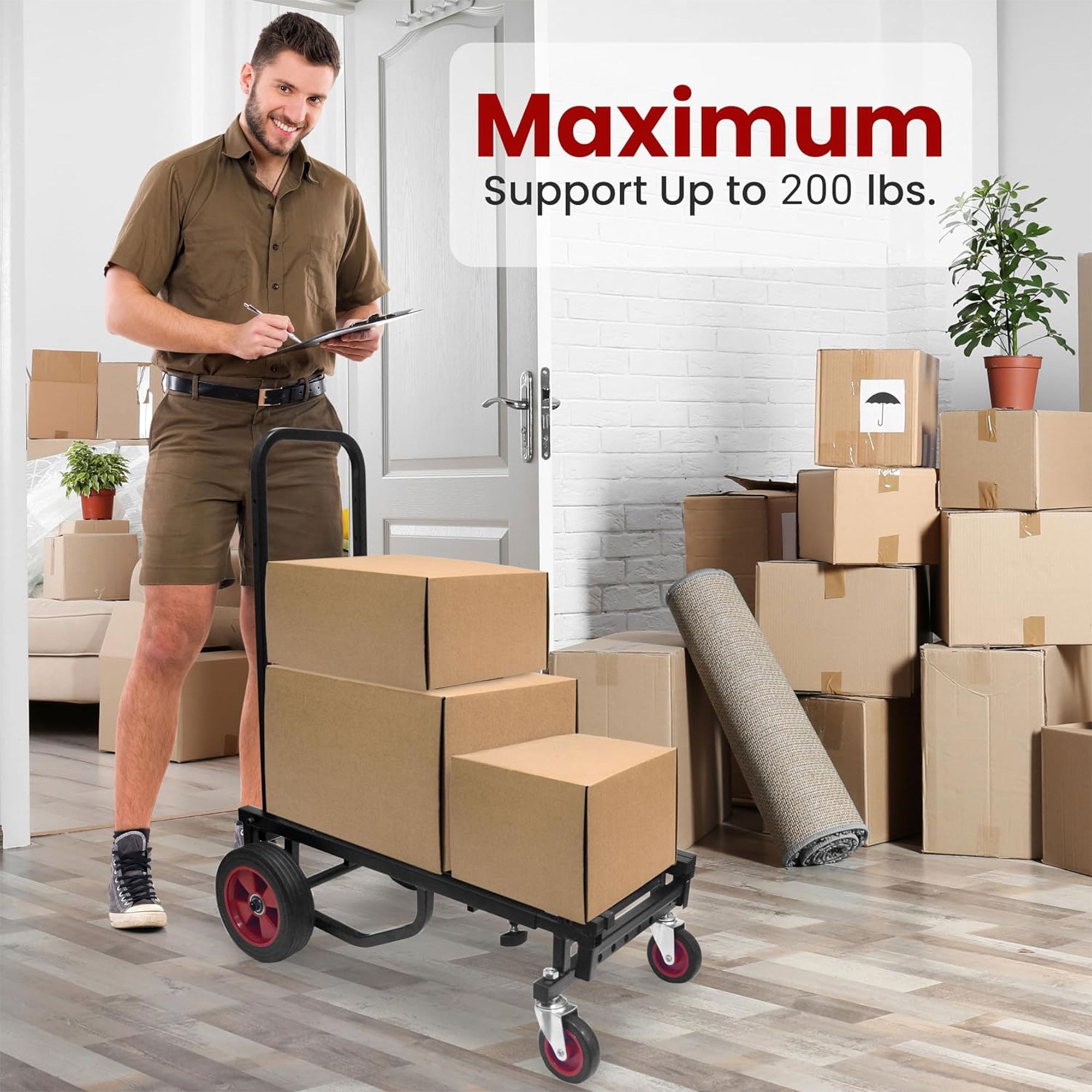 Pyle Compact Adjustable Folding Hand Truck Dolly Platform Multi Cart, Black