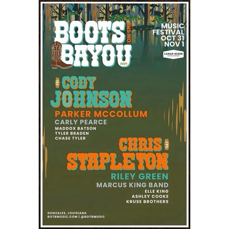 CODY JOHNSON CHRIS STAPLETON Boots On The Bayou 2025 Ltd Poster Size 24''x36''-Gategoo