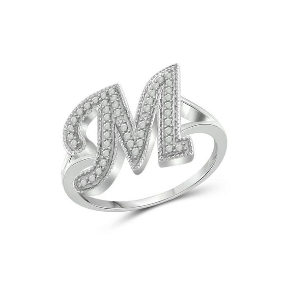 JewelersClub Accent White Diamond Initial Letter Ring for Women | Customizable Sterling Silver M Alphabet Monogram Ring for Girls | Cursive Script Capital Letters | Personalized Jewelry Gift for Her