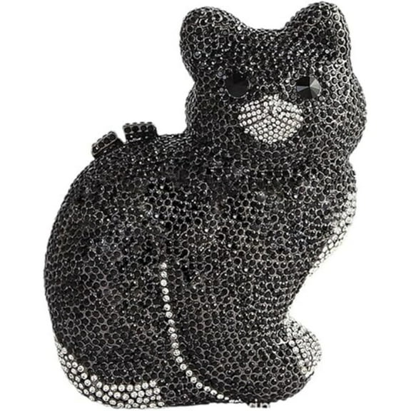 MASWLM Women Cute Cat Shape Rhinestone Evening Clutch Bag Sparkling Crystal evening Handbag