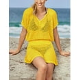 thumbnail image 4 of Bsubseach Hollow Out Beach Swim Cover Ups for Women Short Sleeve V Neck Bikini Tunic Dress, 4 of 5