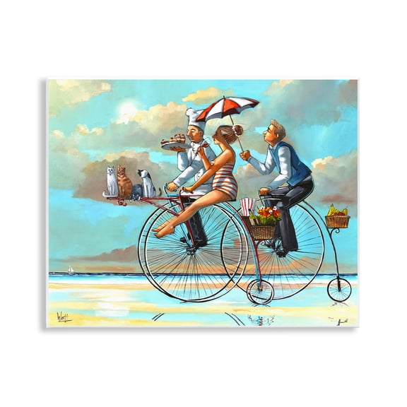 Stupell Industries Woman & Butler Bicycle Ride People Painting Unframed Art Print Wall Art, 14 x 11