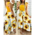 thumbnail image 2 of Suspenders Splicing Fashion Printing Irregular Breasted Dress Elegant Sleeveless Waisted Flower Long Dress Lacing, 2 of 2