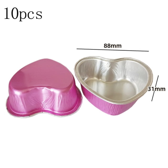 10Pcs 100ml Tin Foil Aluminum Foil Pudding Cup With Lid Heart-shaped Disposable Mini Mousse Cupcake Containers Baking Mould