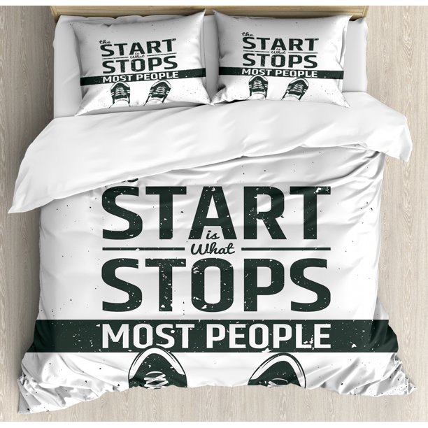 Quote Duvet Cover Set, Modern Motivational and Inspiring Quotation with Teenager Artwork Image
