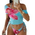 thumbnail image 2 of Tqyyweavej 3 Piece Triangle Bikini Sets for Women Halter Pleated Elastic Swim Tops and Side Tie Print Solid Color Bathing Bottoms with Sheer Cover Ups, 2 of 8