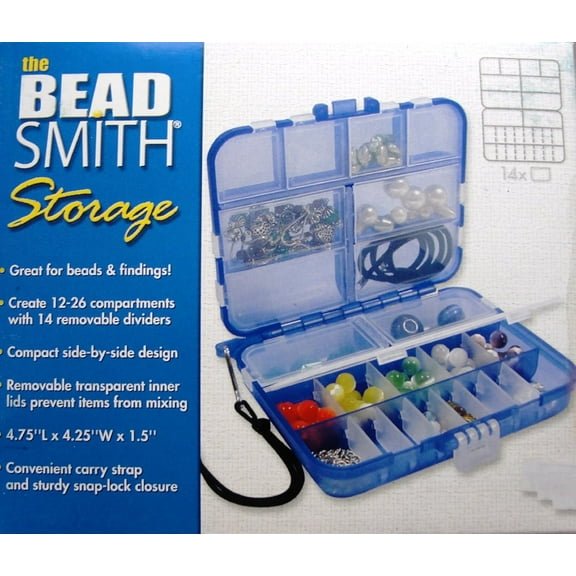 The Beadsmith Mini Travel Storage Box – 4.75 x 4.25 x 1.5 Inches – Storage Organizer with Multiple Compartments, Art Supply Organizers for Craft, Jewelry, Nail Art and More