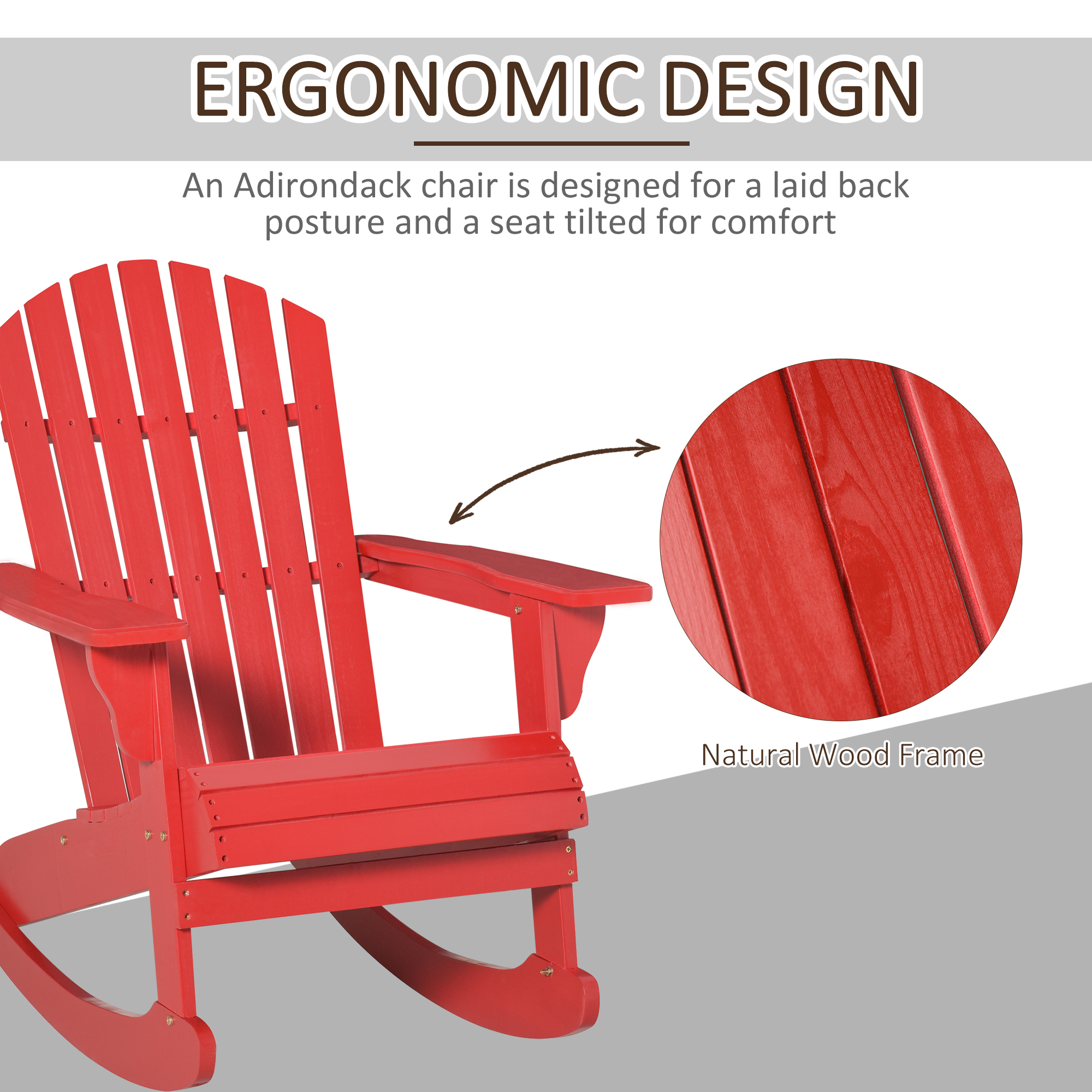 Outsunny Wooden Adirondack Rocking Chair with Slatted Wooden Design - image 4 of 9