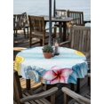 thumbnail image 2 of Outdoor Tablecloth with Umbrella Hole for Patio/Picnic/Party/Camping, Summer Coastal Waterproof Table Cloth Round Cover Washable, Ocean Starfish Shell Lemon Flowers Ombre Blue (Dia 54"), 2 of 8