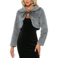 thumbnail image 1 of INSPIRE CHIC Chaqueta Bolero de Piel Sintética para Mujeres, Corta, con Lazo Frontal, Abrigo Esponjoso, Color Gris, 1 of 6