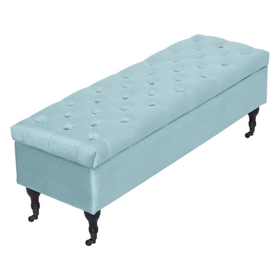 Elle Decor Collette Tufted Storage Bench in French Blue Velvet